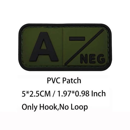 PVC Blood Type Hook Patch - A B AB O Positive Negative Military Tactical Badge for Backpack & Outdoor Gear