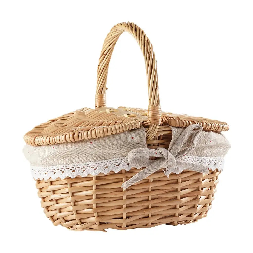 Handmade Wicker Picnic Basket with Handle – Multi-Purpose Willow Woven Storage Hamper for Outdoor Camping and Fruit