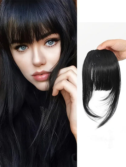 Synthetic Clip-In Bangs - Wispy Side Fringe Hairpiece in Dark Brown for Women