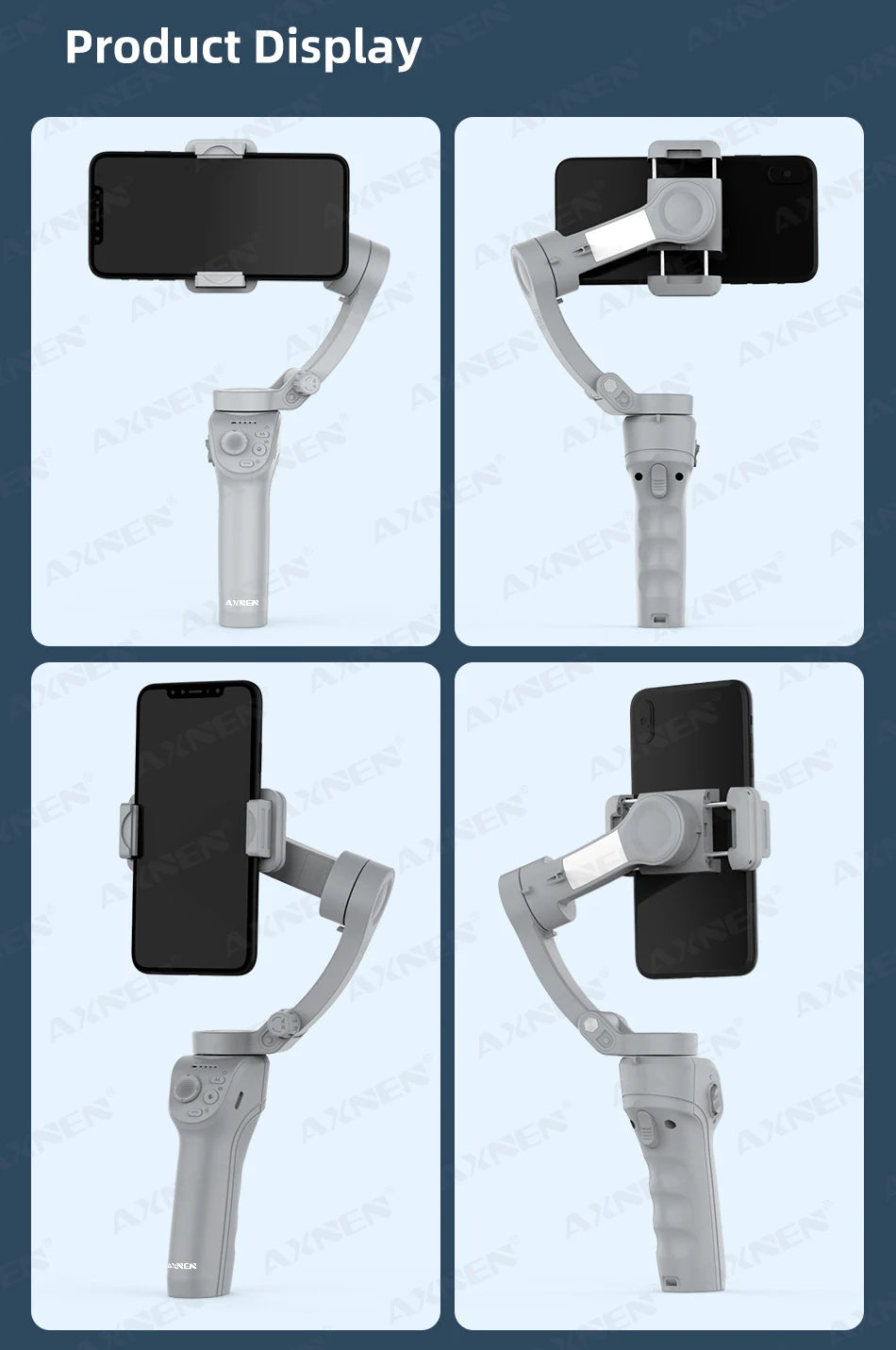 HQ6 3-Axis Gimbal Handheld Stabilizer – With Fill Light, Face Tracking, Anti-Shake for Android & iPhone Video Recording
