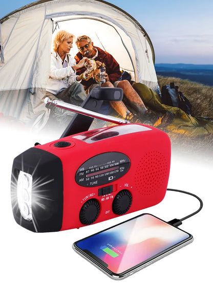 Multifunctional Solar Hand Crank Radio - AM/FM/WB/NOAA Weather Bands, 2000mAh USB Charging, Emergency LED Flashlight, Portable Power Bank