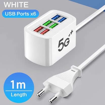 6-in-1 USB Charging Station - Fast Desktop Charger and Power Strip with 1m Cable for iPhone and Home Devices