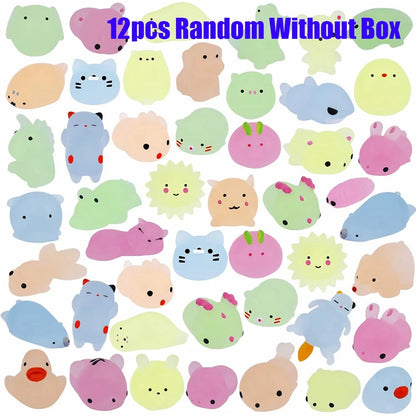 12/36PCS Kawaii Animal Squishy Toys – Glow in the Dark Mochi Stress Relief Squishies for Kids Party Favors & Sensory Play