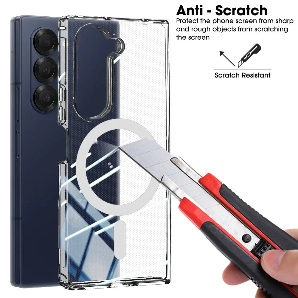 Clear Magnetic Shockproof Case for Samsung Galaxy Z Fold 6 – Magsafe Wireless Charging Compatible Cover