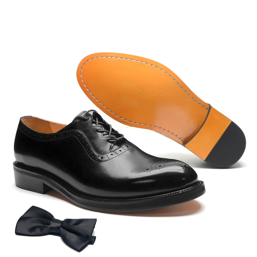 Men’s Handmade Genuine Leather Oxford Shoes - Classic Brogue Lace-Up Wedding, Business & Formal Dress Shoes