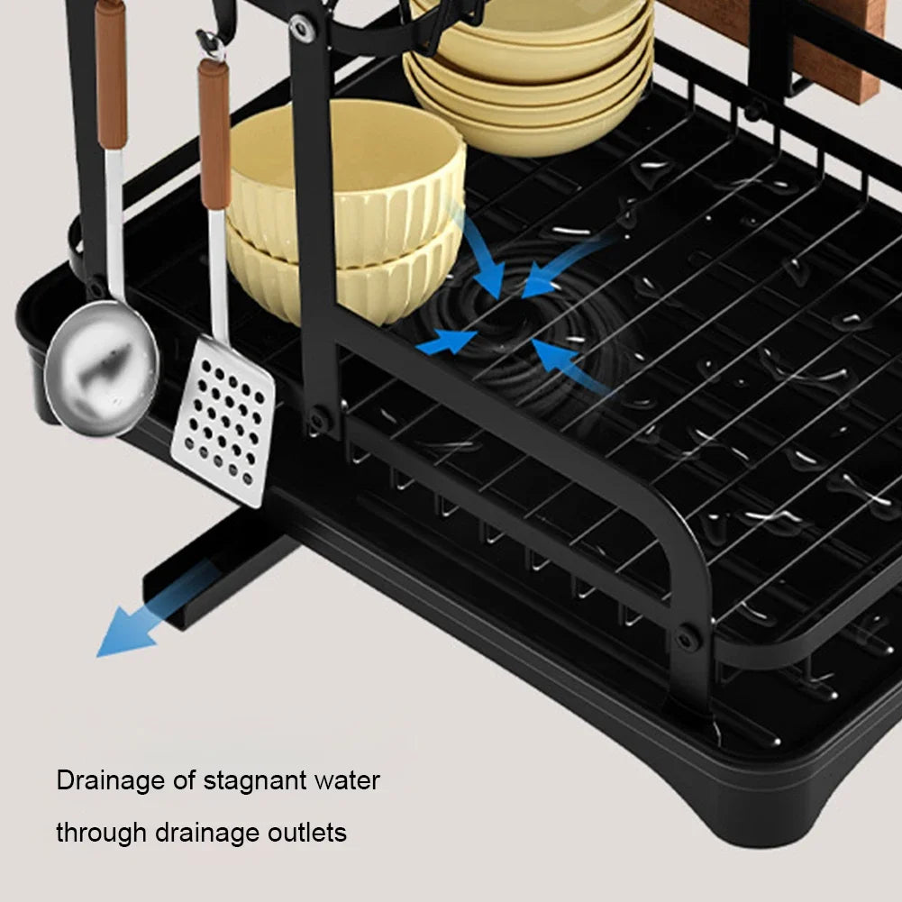 Multi-Functional Kitchen Dish Drying Rack with Chopstick, Cup, Sponge, and Cutting Board Holders | Dish Drainer and Sink Organizer