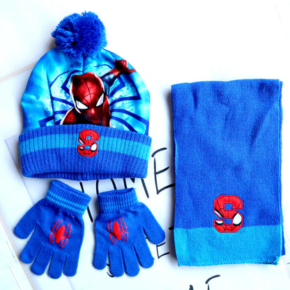 Spider-Man Cosplay Hat & Accessories - Cartoon Knitted Scarf, Warm Gloves & Christmas Cap for Boys and Girls