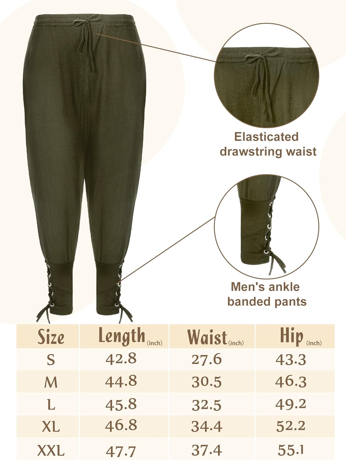 Jiuguva 4-Pcs Halloween Men's Renaissance Costume Set – Medieval Pirate Shirt, Ankle Banded Pants & Viking Belt Accessories