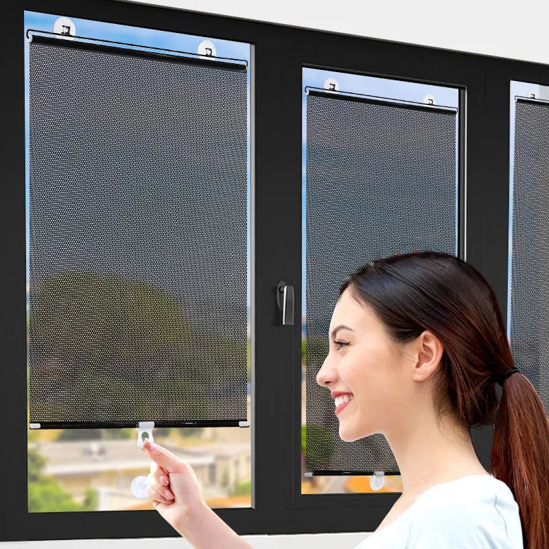 Universal Nail-Free Roller Blinds with Suction Cups - Blackout Sunshade Curtains for Car, Bedroom, Kitchen, and Office Windows, Sun-Shading and Privacy Solution