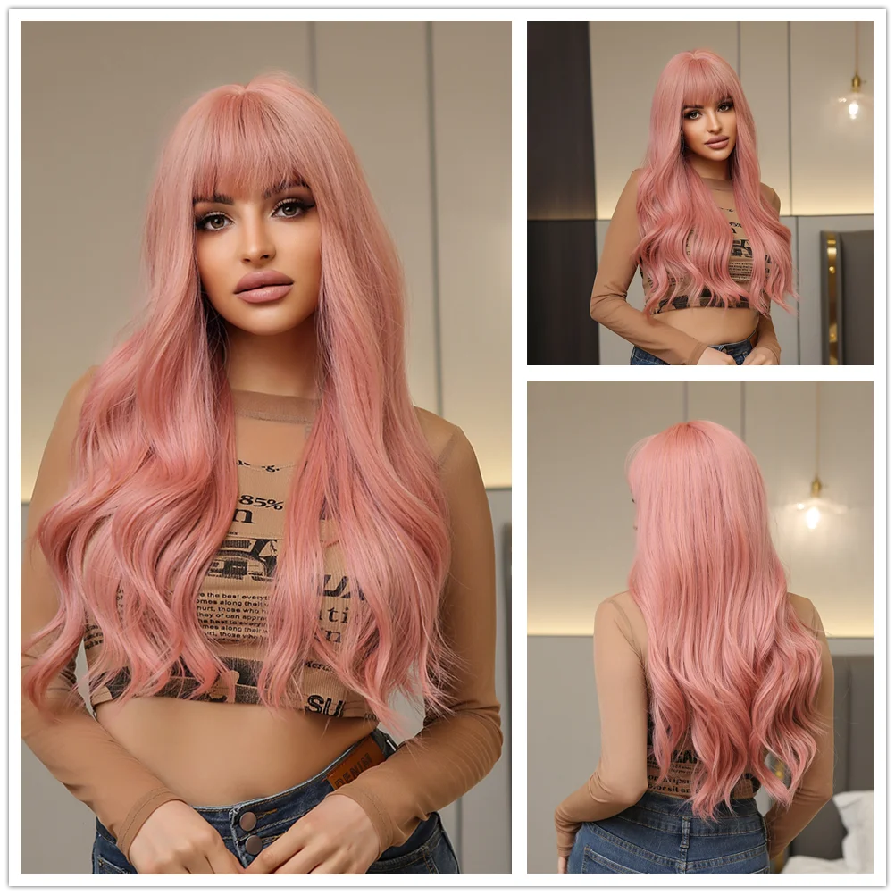 CharmSource Pink BOBO Short Synthetic Wig for Women — Natural Wave, High-Density, Heat-Resistant Hair for Daily & Party