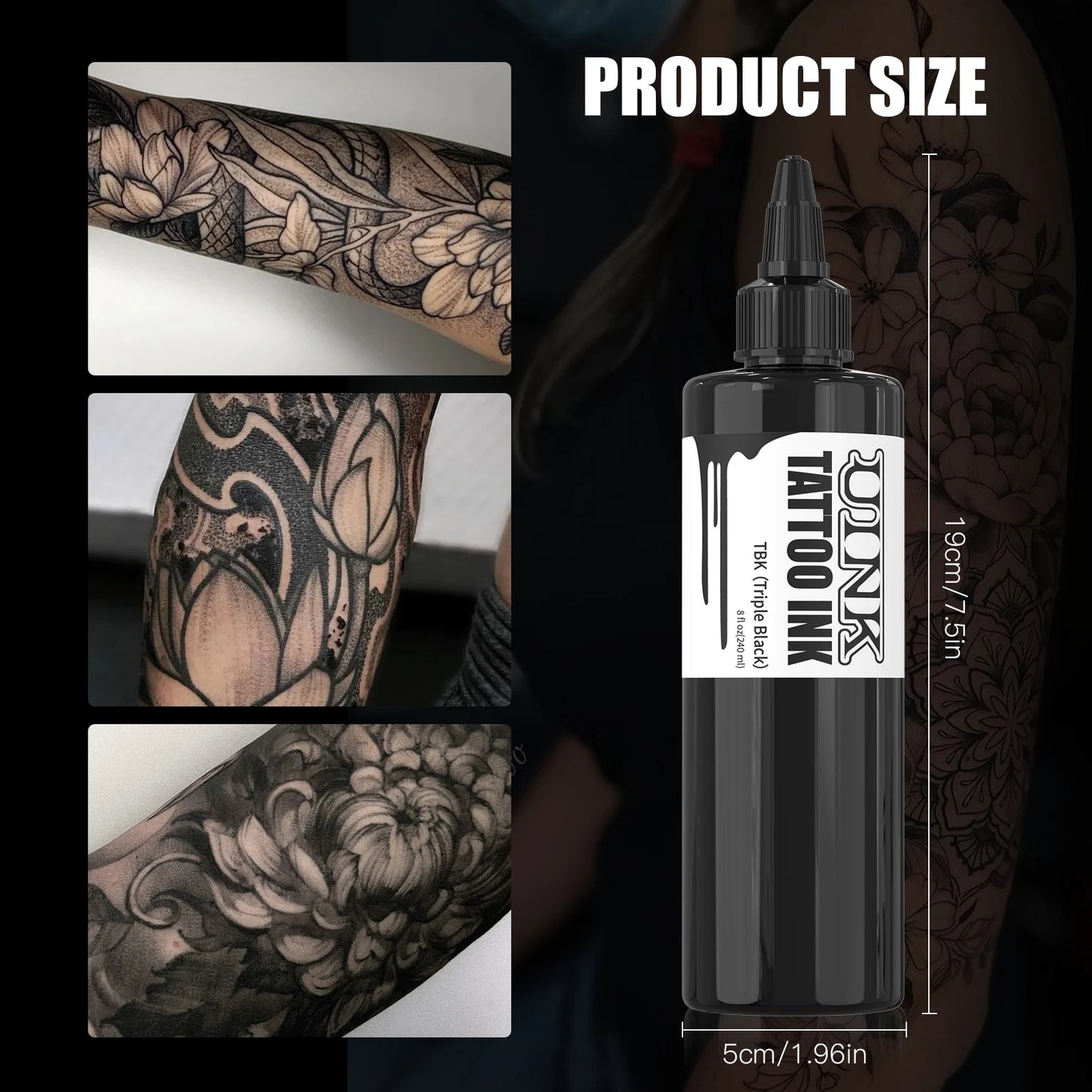 DQFART 240ML Professional Tattoo Ink – Triple Black & White Pigment for Permanent & Semi-Permanent Body Art Supplies