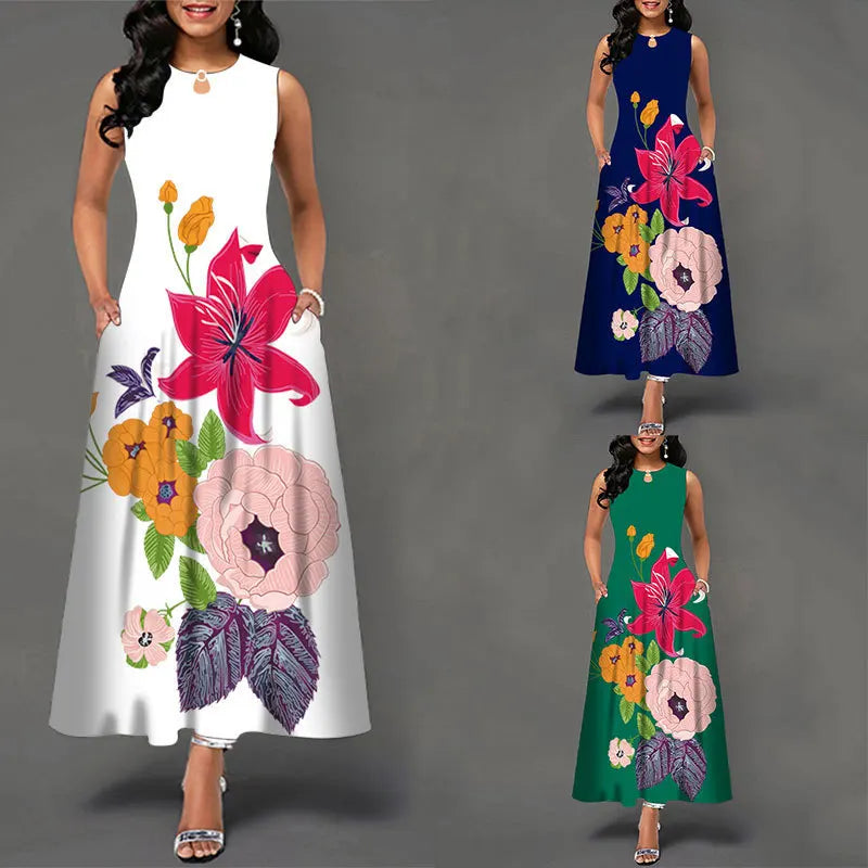 Women’s Loose Floral Vintage Maxi Dress – Ruffled Summer Party Camis, Elegant Big & Large Size Dress