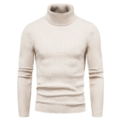 Men's Autumn Winter Turtleneck Pullover - Warm Solid Color Slim Fit Knitted Sweater and Bottoming Shirt