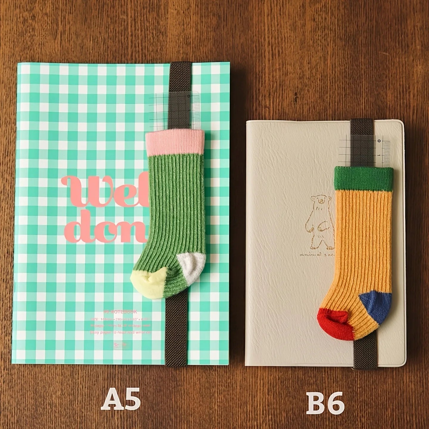 Retro Contrast-Color Pen Holder Strap - Elastic Journal Binding Band with Ruler
