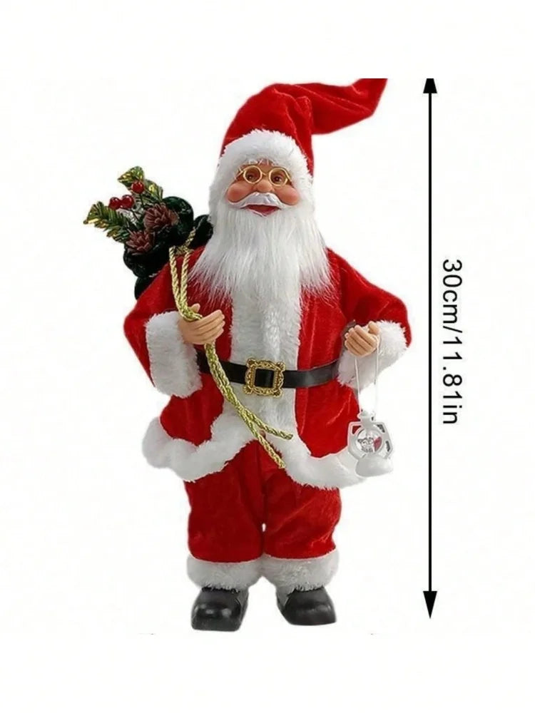 12-Inch Festive Santa Claus Statue – Golden & Silver White Christmas Decoration for Home, Kitchen, Hotel, and Office