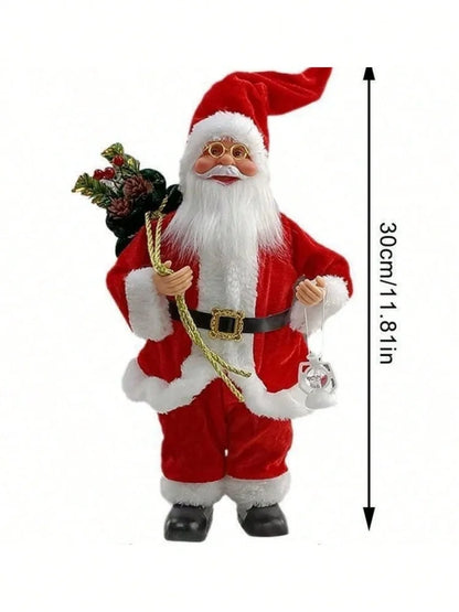 12-Inch Festive Santa Claus Statue – Golden & Silver White Christmas Decoration for Home, Kitchen, Hotel, and Office