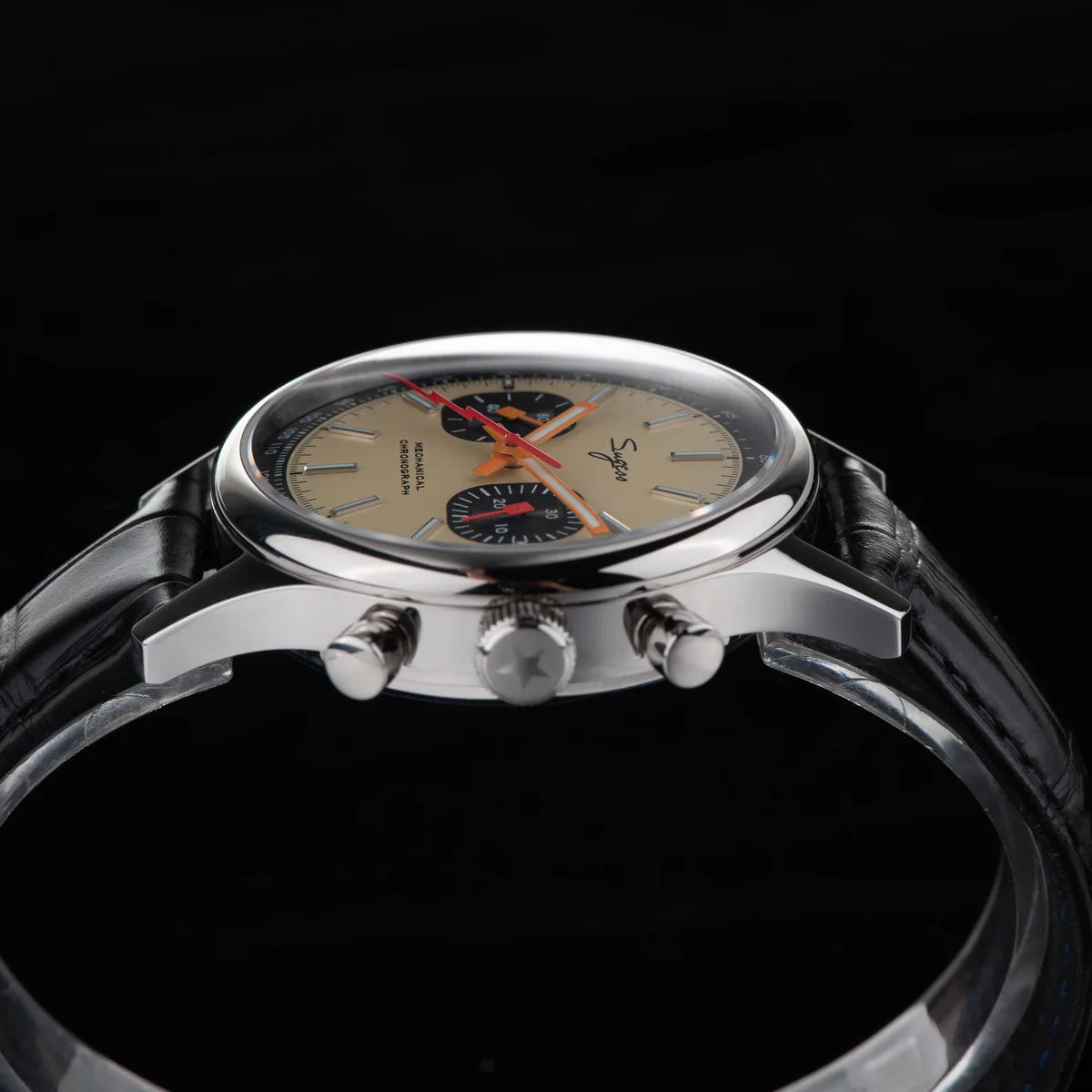 Sugess Pilot Men’s Chronograph Watch — Original ST1901 Mechanical Movement, Sapphire Crystal, Waterproof Racing Strap