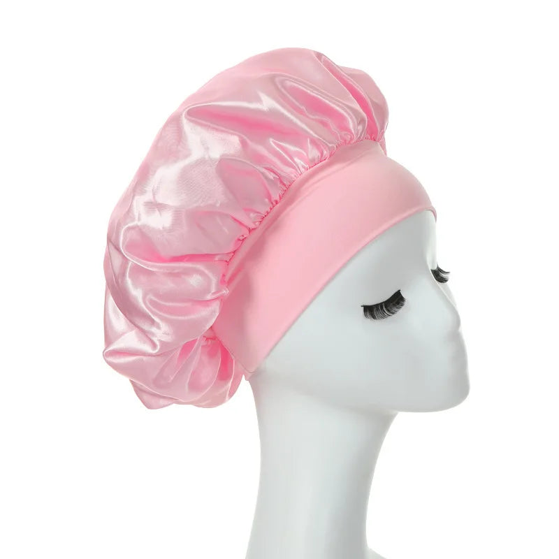 Women's Silky Satin Night Sleep Cap - Double Layer Adjustable Hair Bonnet, Shower Cap for Curly Hair Styling Accessories