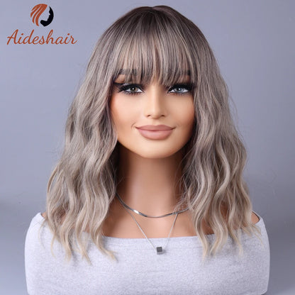 2023 New Synthetic Wig – Internet Celebrity Style with Fringe, Gradual Light Gray European & American Look