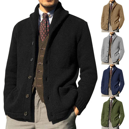 Men's Luxury Knit Cardigan Sweater - Thick Warm Autumn/Winter Solid Color Coat Top