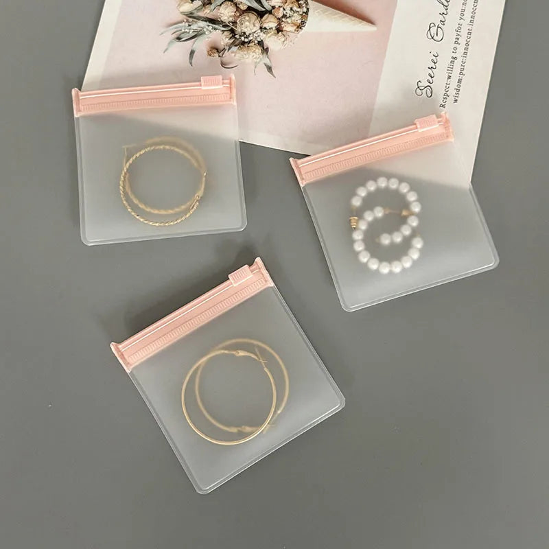 50PCS Small Pink Zipper Jewelry Pouches — Frosted Storage Bags for Accessories, Charms, Beads, Gift & Retail Display