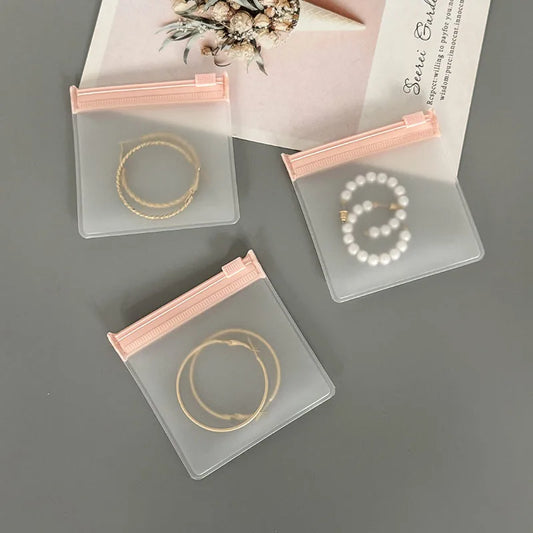 50PCS Small Pink Zipper Jewelry Pouches — Frosted Storage Bags for Accessories, Charms, Beads, Gift & Retail Display