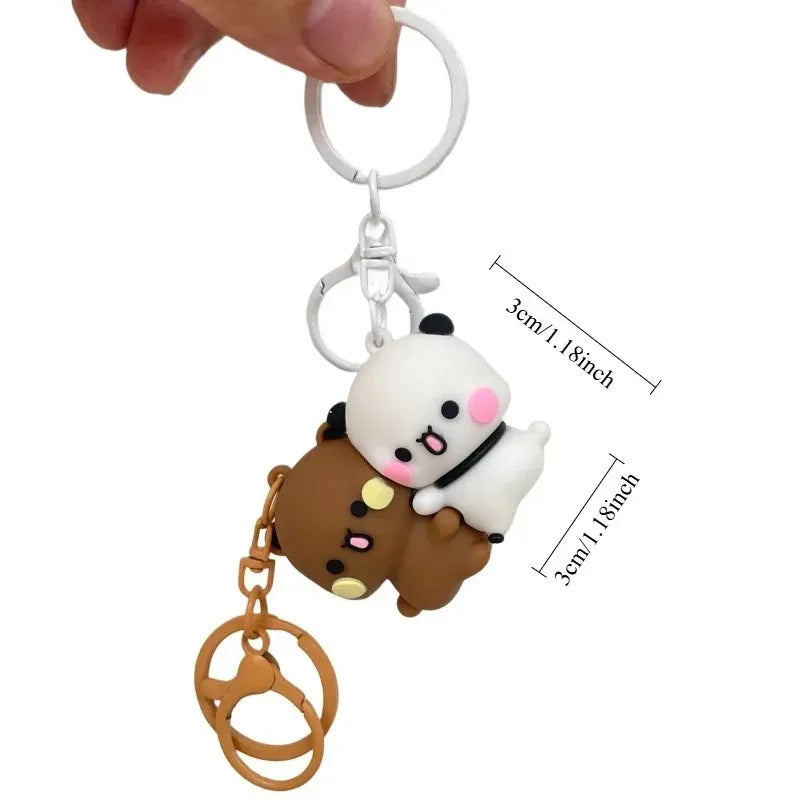 Cute Bubu Dudu Panda Magnetic Keychain - Cartoon Couple Backpack Pendant with Toy Figures, Fantasy-Themed Gift Accessories