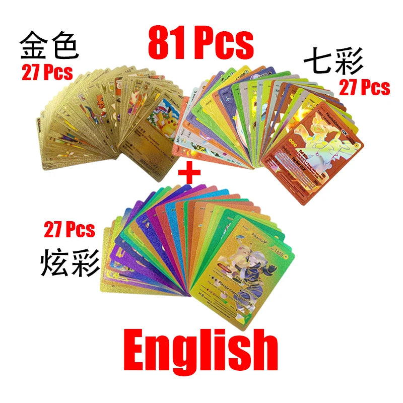 Pokemon Rainbow Gold & Silver VMAX GX Cards – Collectible Battle Trainer Cards in Spanish, English & French, Kids Toy Christmas Gift
