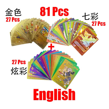 Pokemon Rainbow Gold & Silver VMAX GX Cards – Collectible Battle Trainer Cards in Spanish, English & French, Kids Toy Christmas Gift