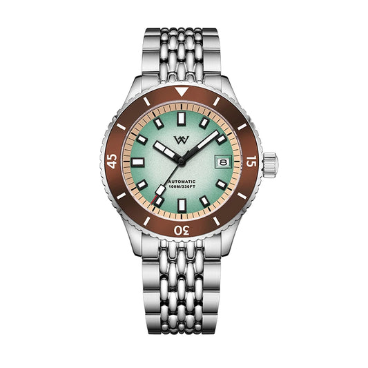 WM Welly Merck Automatic Mechanical Watch for Men — Sparkle Grain Gradient Dial, Ceramic Bezel, NH35, AR Coating, 100M WM212