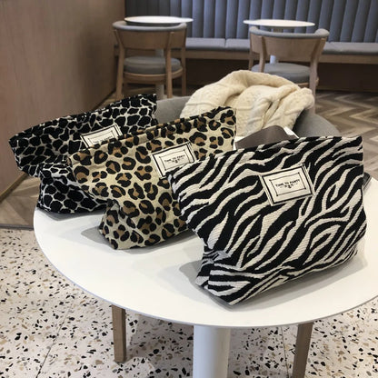 Large Leopard Print Cosmetic Bag for Women — Waterproof Canvas Makeup Organizer with Zipper, Travel Toiletry & Beauty Case