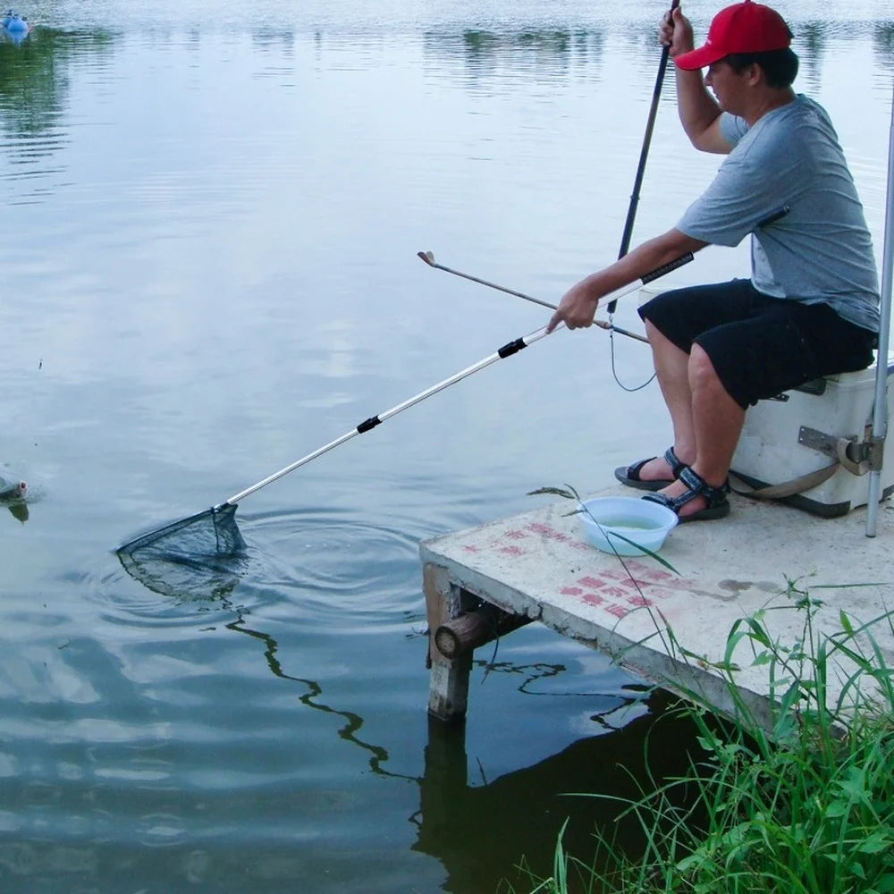 Telescopic Landing Net: 190cm Length, 92cm Width, 55cm Depth - Folding Fishing Pole Extending Mesh Net for Fly, Carp, Course, and Sea Fishing