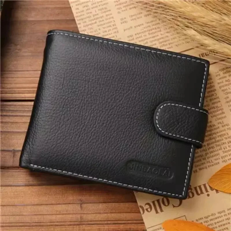 Genuine Leather Men’s Wallet – Premium Real Cowhide Short Black Wallet for Men, Slim RFID Style Credit Card & Cash Holder Pocket Purse