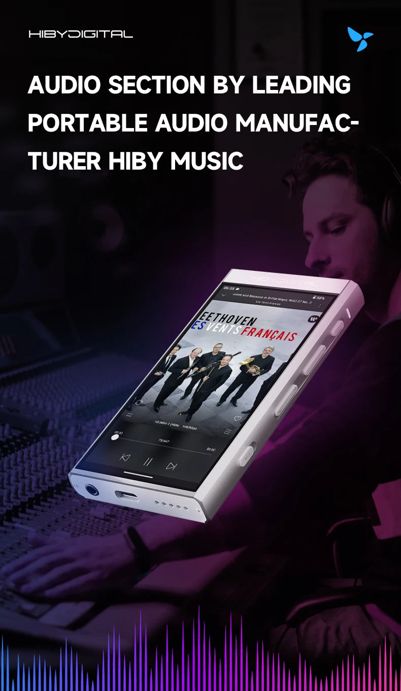 HiBy Digital M300 Android 13 Music Player - MP3, HiFi Audio, Bluetooth, WiFi, USB DAC, DSD, FM Radio, Dual Mic, Built-in Speaker, 29hr Battery