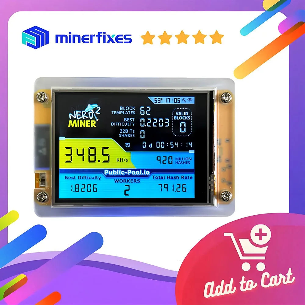NMMiner NerdMiner V3 Bitcoin Solo Mining Device - 2.8-Inch BTC Lottery Miner 350KH/s–1000KH/s