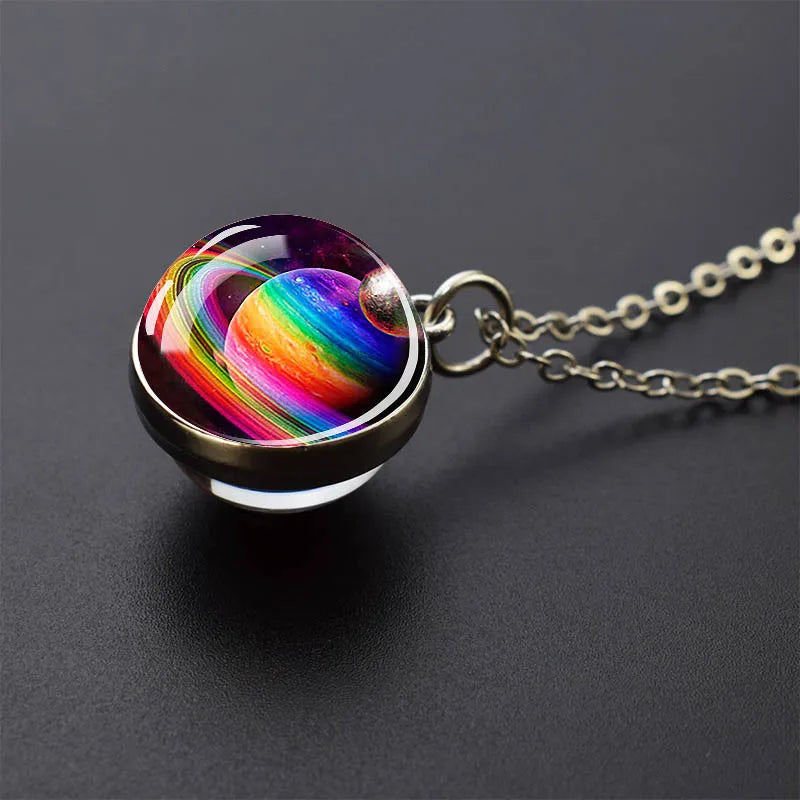 Solar System Planet Glass Ball Necklace – Moon, Earth, Jupiter & More Space-Themed Pendant for Women Fashion Gift