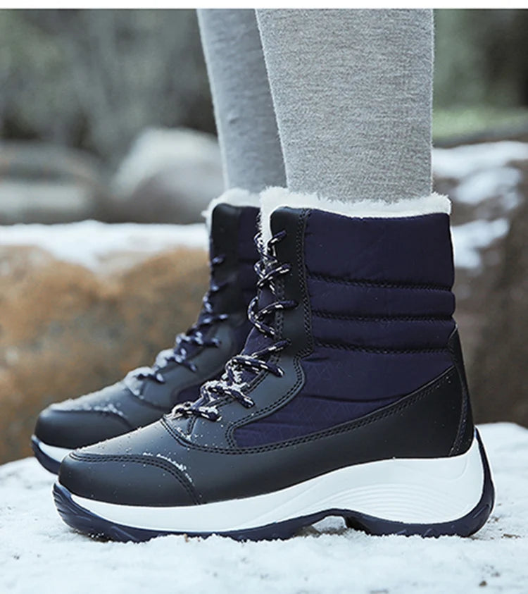 Women's Winter Snow Boots – Plush Lined Platform Flat Casual Shoes for Warmth and Comfort