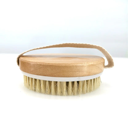 2-in-1 Natural Bristle Body Brush – Dry Skin Exfoliator & Anti-Cellulite Massager for Blood Circulation