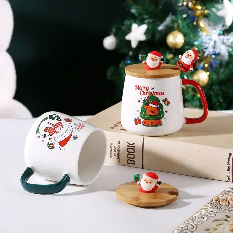 Christmas Gift Ceramic Mug Set - Mug with Lid and Spoon, Perfect Coffee Cup for Holiday Gifting