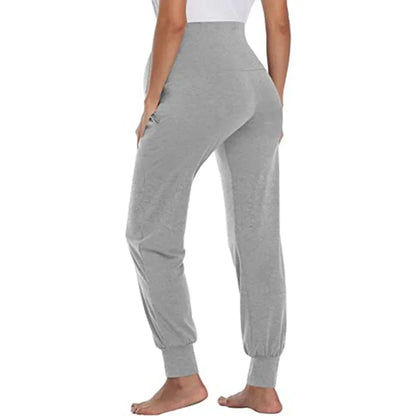 Spring Maternity Women’s Casual Pants – High Waist Stretch Lounge Trousers with Pockets, Solid Joggers for Pregnant Women