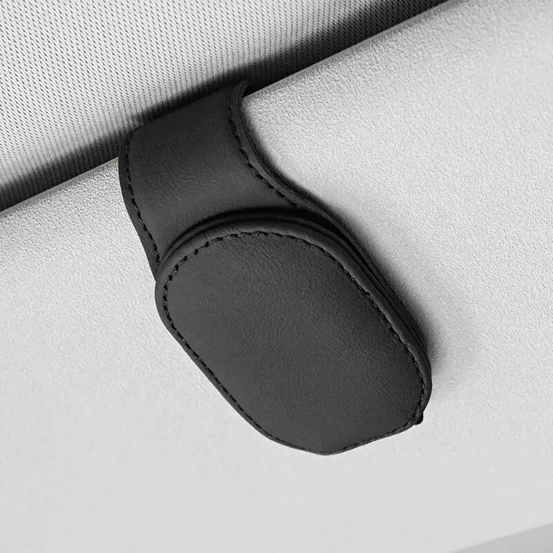 Universal Car Sun Visor Glasses Holder Clip – Magnetic Leather Eyeglass Hanger Storage Organizer Auto Accessories