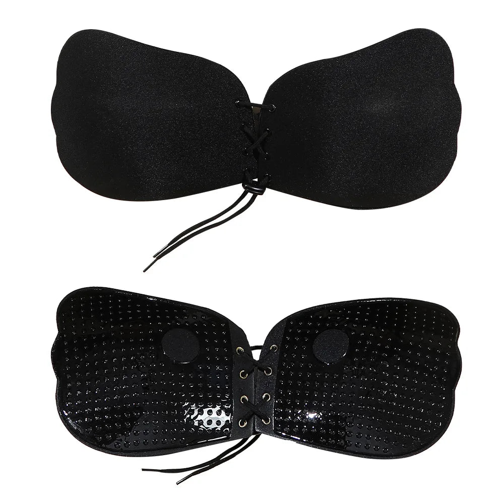 Invisible Pull Rope Bra with Anti-Protrusion Breast Patches – Backless Wedding Dress Underwear