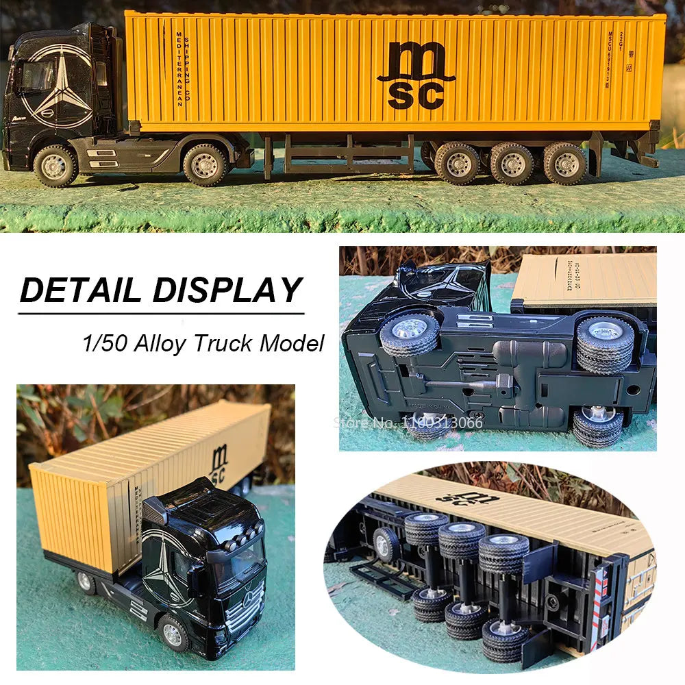 1:50 Large Diecast Alloy Truck Model – Pull-Back Container Toy with Sound & Light for Boys’ Gifts