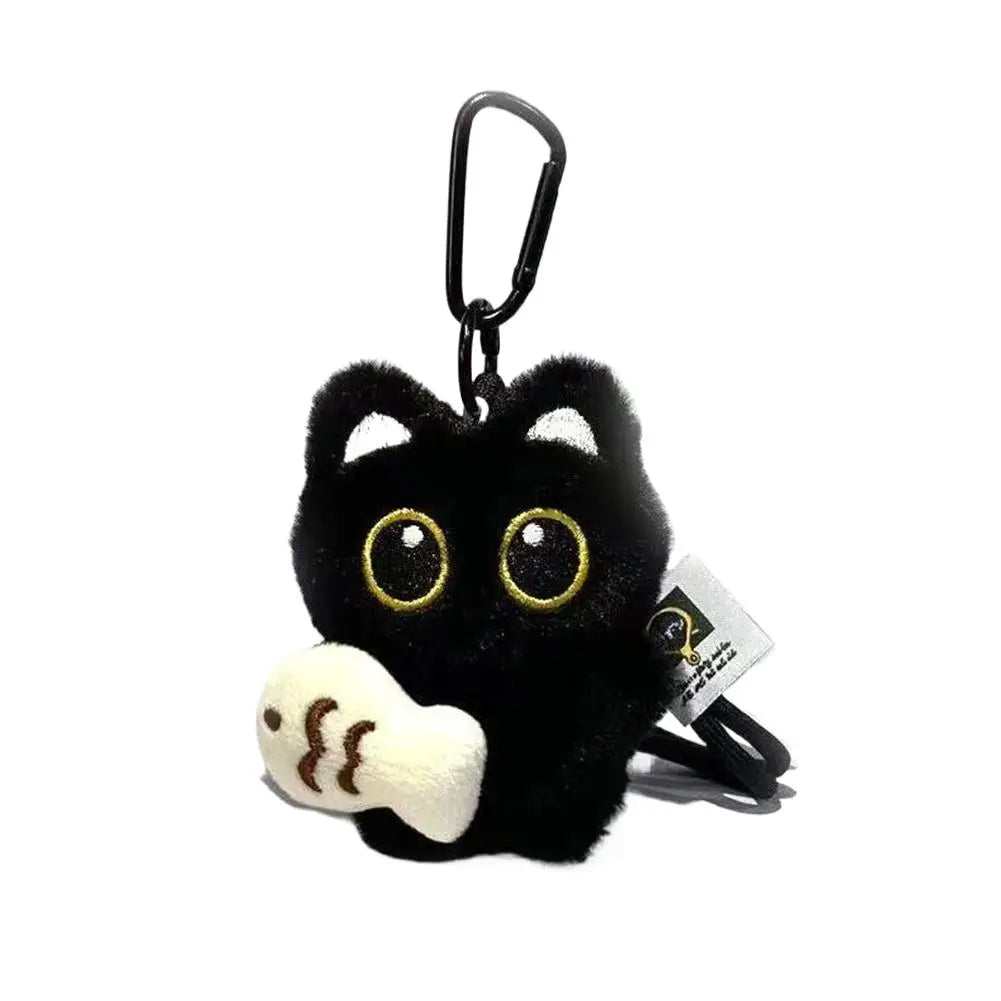Cute Black Cat Plush Keychain - Kawaii Cartoon Bag Pendant Car Keyring Stuffed Doll Gift