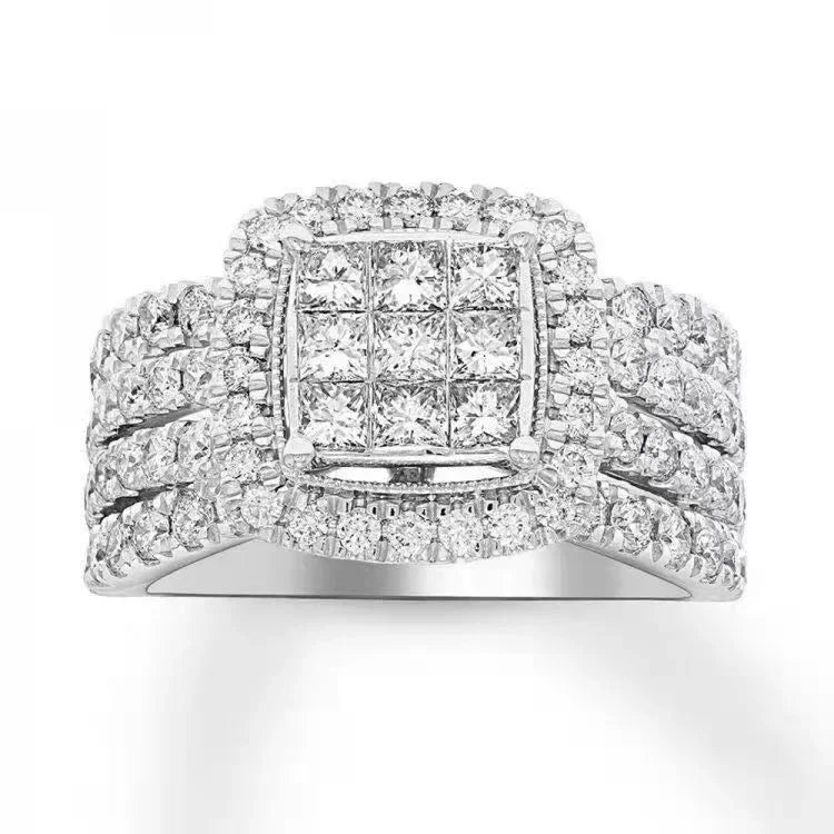 Hip Hop Iced Out Men Ring - Trendy Copper Pave CZ Geometry Jewelry with Bling Cubic Zirconia Design