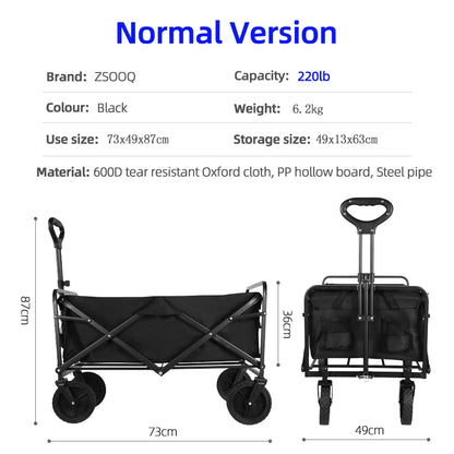 500lbs Heavy Duty Folding Tank Wheels Cart — Large Capacity Outdoor Wagon for Beach, Sand, Trolley & Camping
