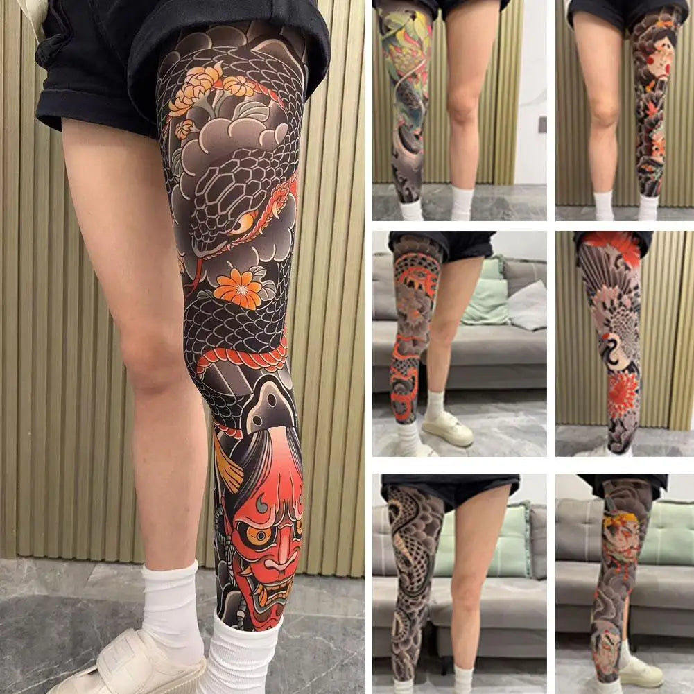 Full Leg Tattoo Socks - Sun-Proof Stretch Cycling & Fishing Stockings for Men and Women
