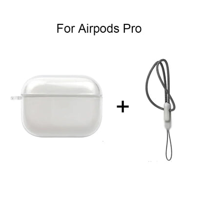 Clear Soft TPU Earphone Case for AirPods 1/2/3/4 & Pro/Pro 2 — Shockproof Cover with Lanyard Strap for AirPods 4 Charging Case
