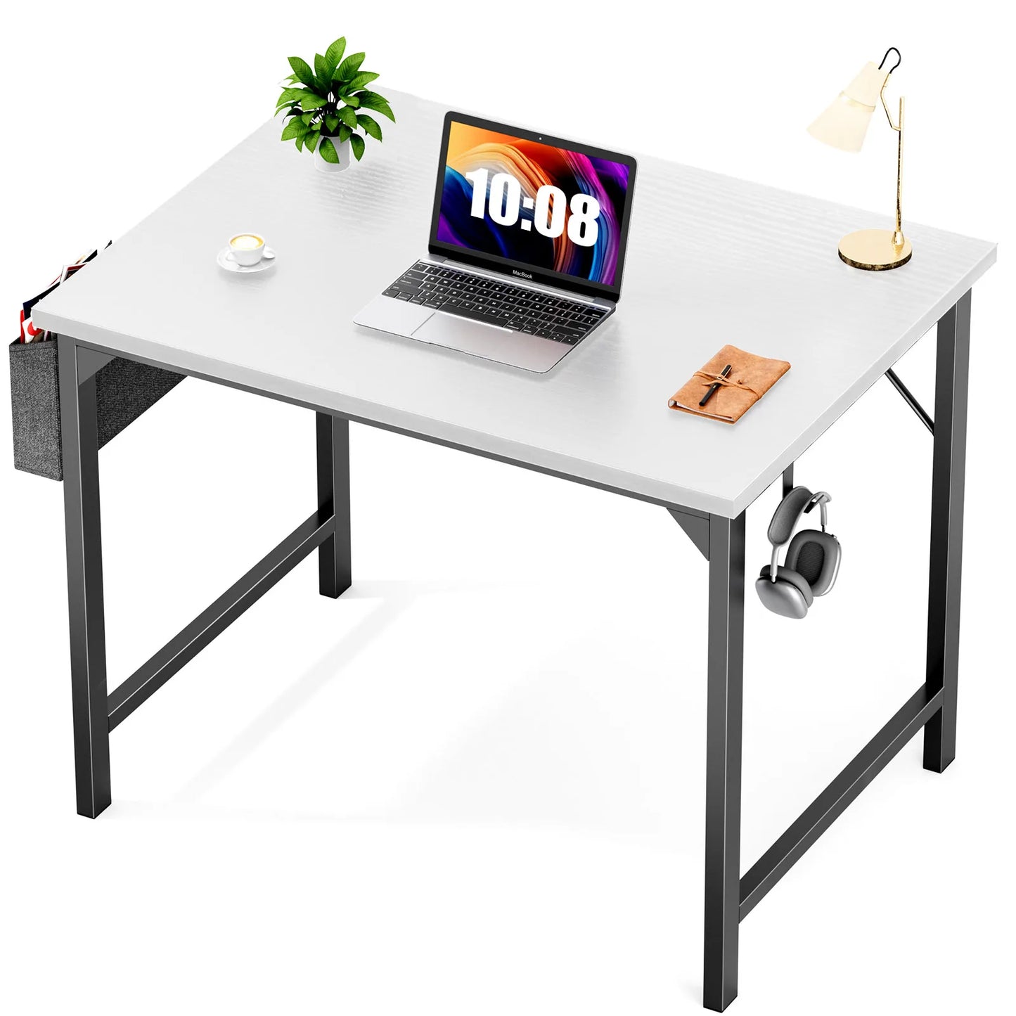 Computer Desk – Modern Compact Writing & Gaming Table with Side Bag, Headphone Hook, Easy Assembly
