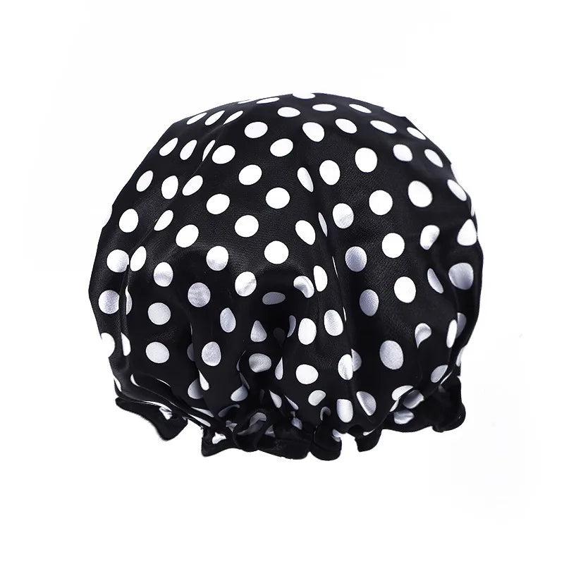 Waterproof Leopard Shower Cap - Double Layer Reusable Hair Cover with Elastic Fit